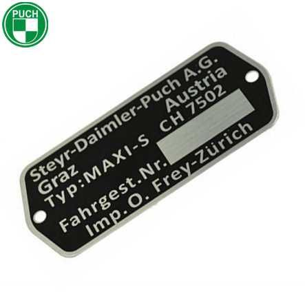 Typenschild Puch Maxi S Typ CH 7502 leer